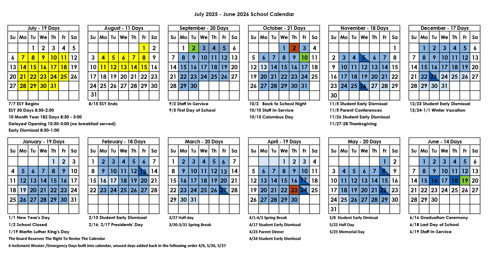 2023-2024 Academic Calendar grid