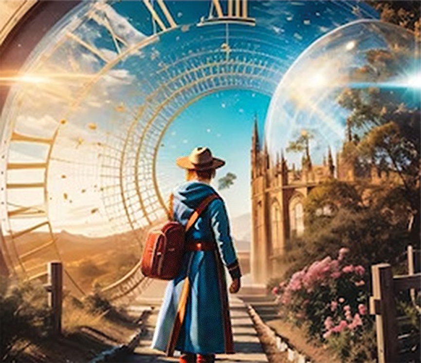 woman time looking at the past behind her and over her shoulder