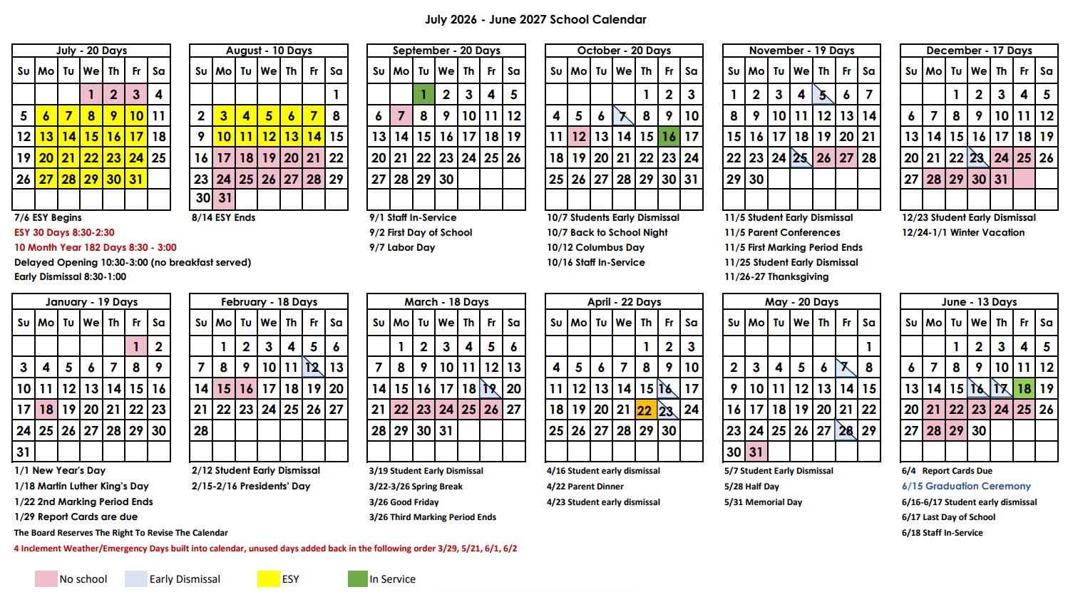 2023-2024 Academic Calendar grid
