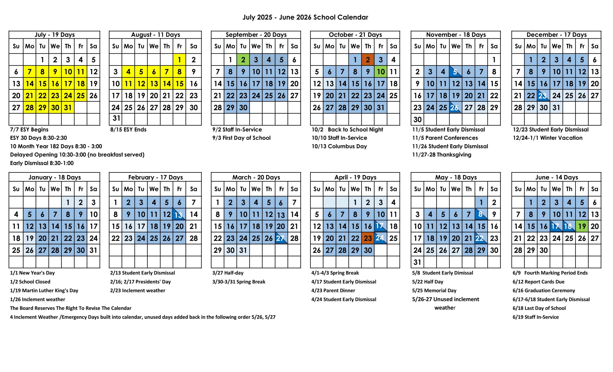 2023-2024 Academic Calendar grid